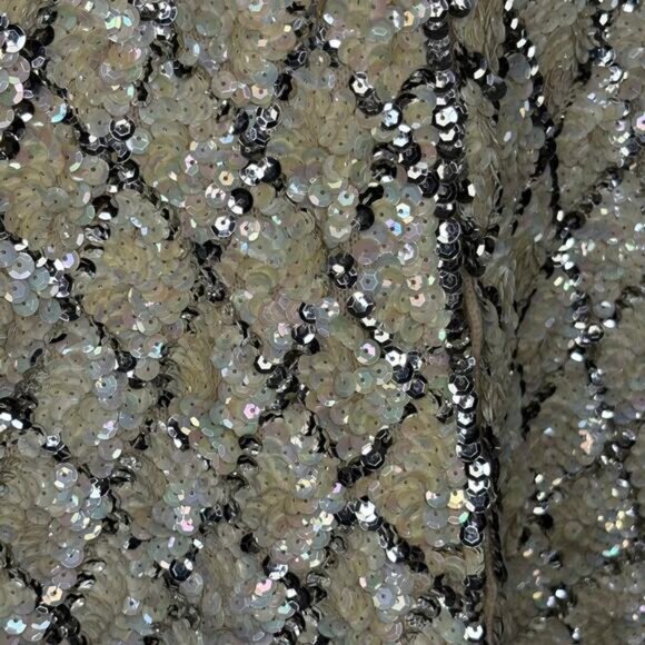 VTG Ladies Guide Cream Silver Sequin Evening Wedding Formal Cardigan Women Sz 38 - Picture 2 of 5